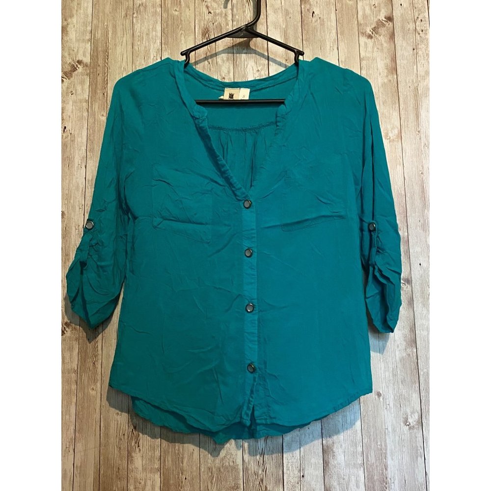 Needle & Thread Peacock Blue Work Casual Professional Blouse Shirt Size Small